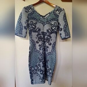 Yoana Baraschi Retro Look Mini Dress Zip Closure 3/4 Sleeves Womens Size 0